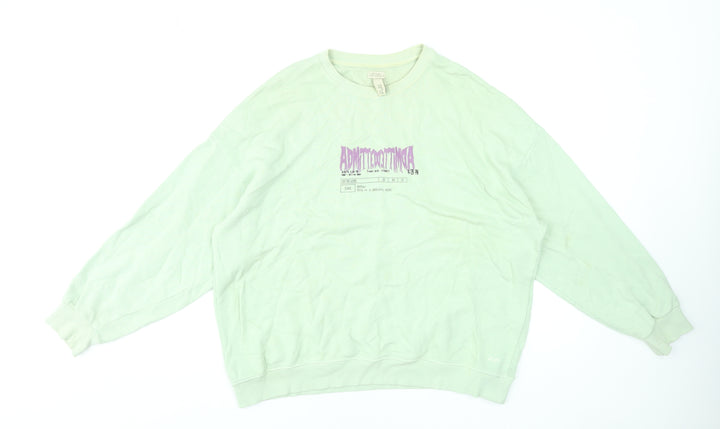 Pull&Bear Womens Green Graphic Pullover Sweatshirt Size M Cotton Blend