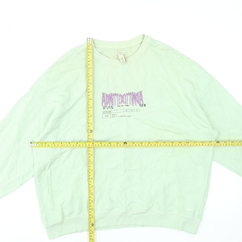 Pull&Bear Womens Green Graphic Pullover Sweatshirt Size M Cotton Blend