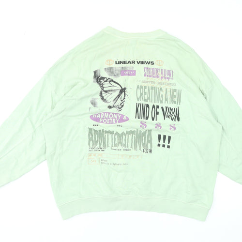 Pull&Bear Womens Green Graphic Pullover Sweatshirt Size M Cotton Blend