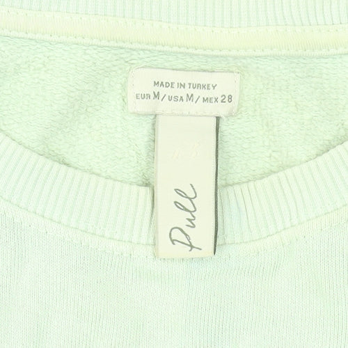 Pull&Bear Womens Green Graphic Pullover Sweatshirt Size M Cotton Blend