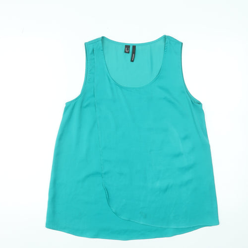 Mango Women Green Sleeveless Tank Top Size 10 Casual Viscose