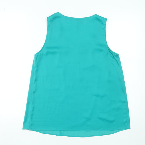 Mango Women Green Sleeveless Tank Top Size 10 Casual Viscose