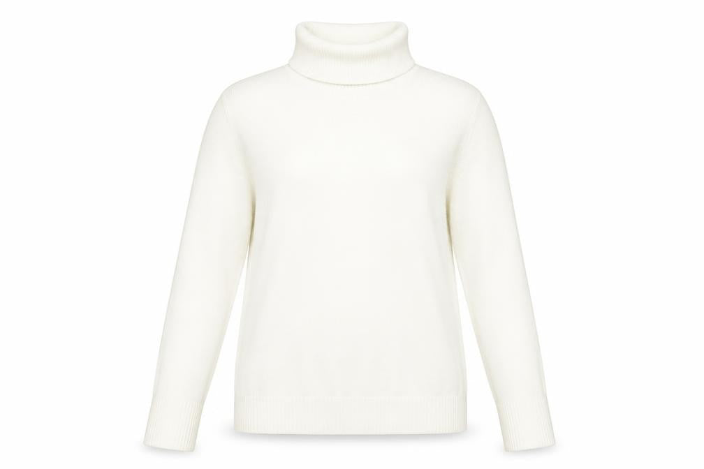 Front view of Savida Women Off White Roll Neck Jumper, size 14, Viscose Blend