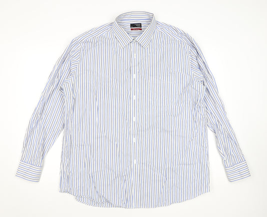 Thomas Nash Men's Blue Striped 18in Pure Cotton Long Sleeve Dress Shirt