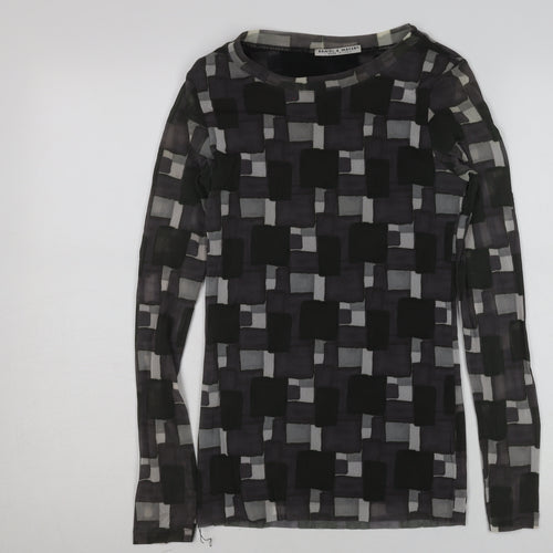 Daniel Mayer Women's Black Geometric Chiffon Long Sleeve Blouse M