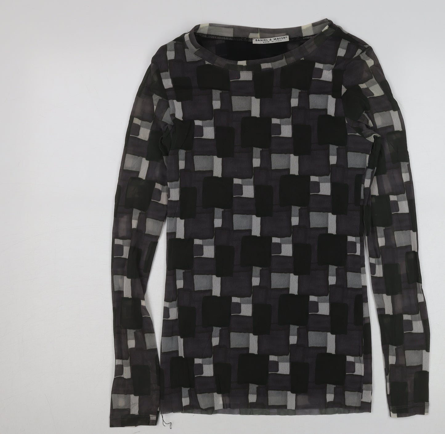 Daniel Mayer Women's Black Geometric Chiffon Long Sleeve Blouse M