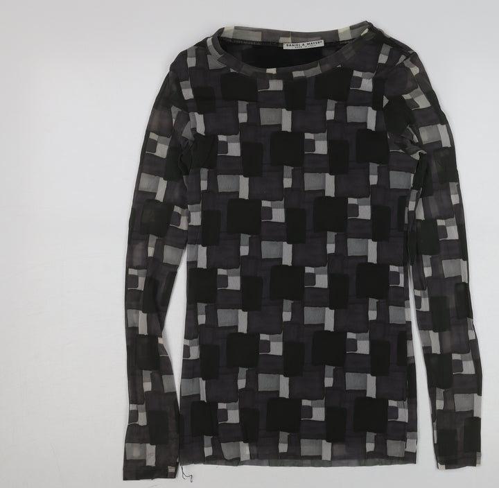 Daniel Mayer Women's Black Geometric Chiffon Long Sleeve Blouse M