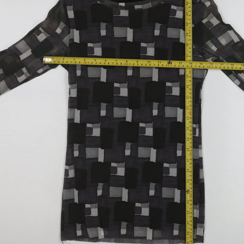 Daniel Mayer Women's Black Geometric Chiffon Long Sleeve Blouse M
