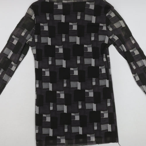 Daniel Mayer Women's Black Geometric Chiffon Long Sleeve Blouse M