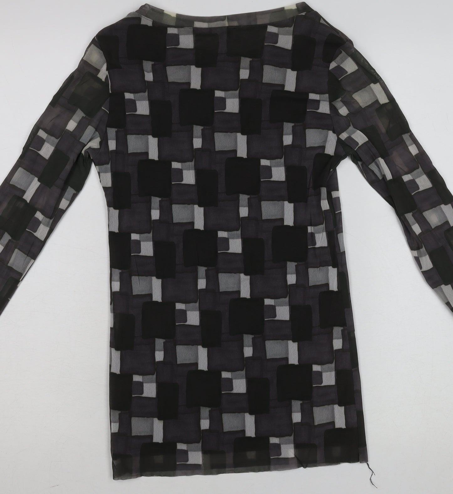 Daniel Mayer Women's Black Geometric Chiffon Long Sleeve Blouse M