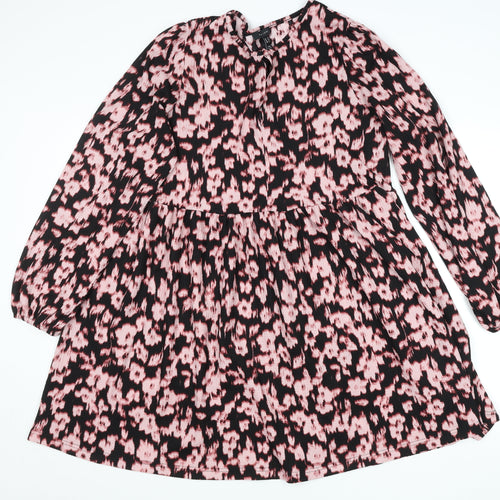 New Look Women’s Pink Animal Print Long Sleeve Smocked Dress Size 16
