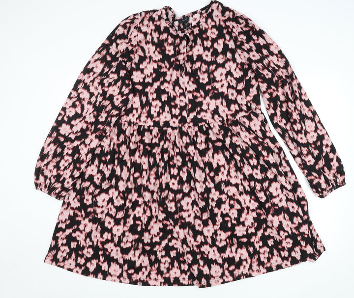 New Look Women’s Pink Animal Print Long Sleeve Smocked Dress Size 16