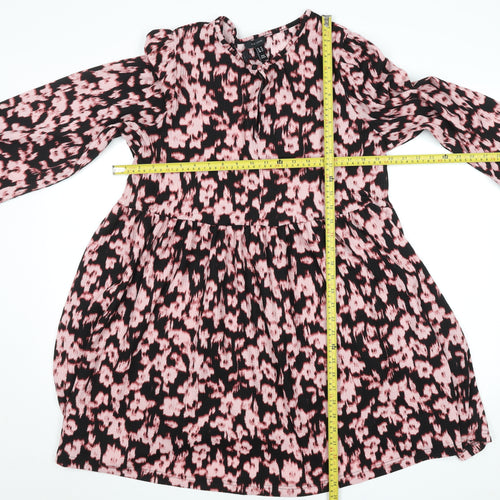 New Look Women’s Pink Animal Print Long Sleeve Smocked Dress Size 16