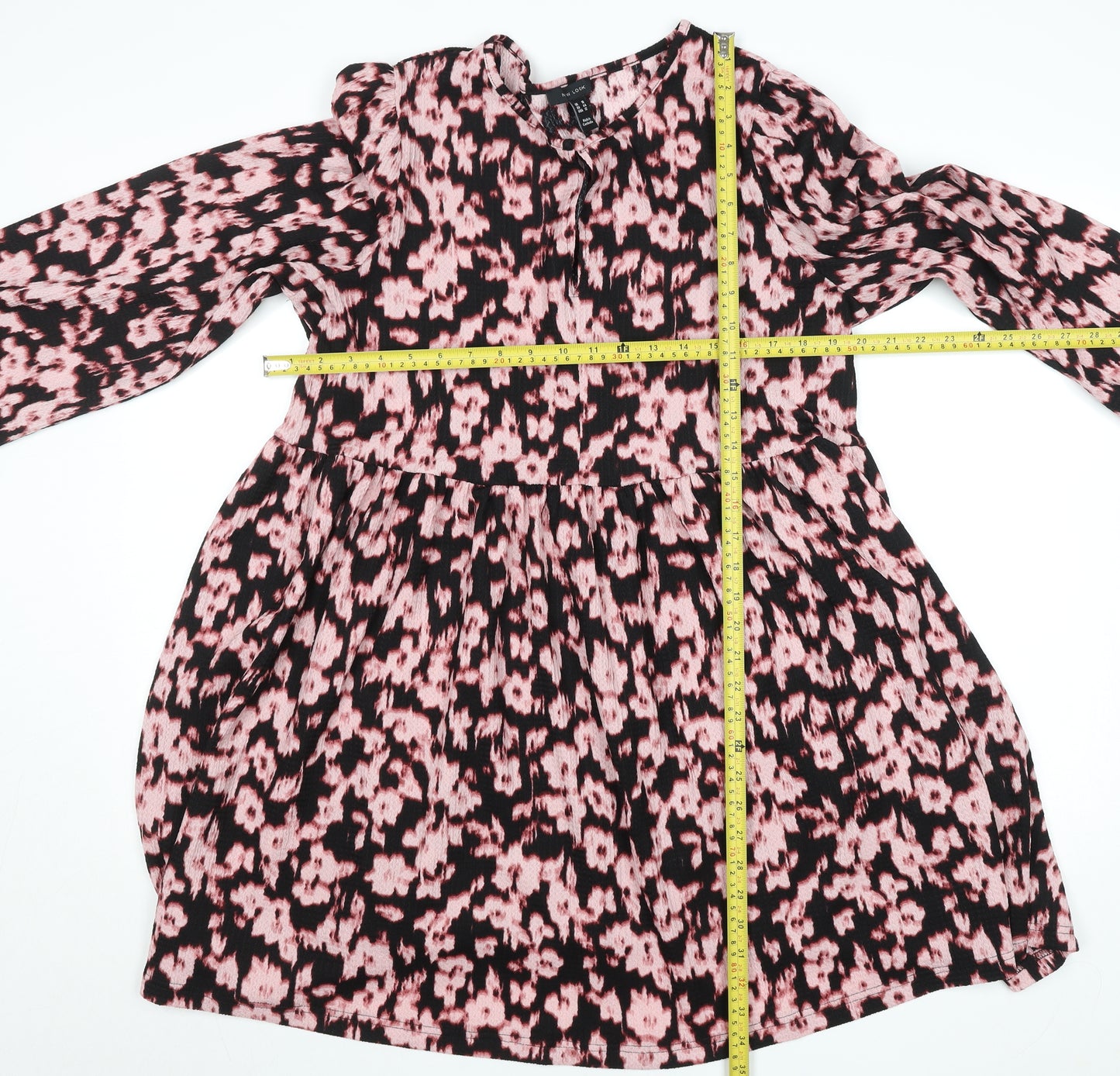 New Look Women’s Pink Animal Print Long Sleeve Smocked Dress Size 16