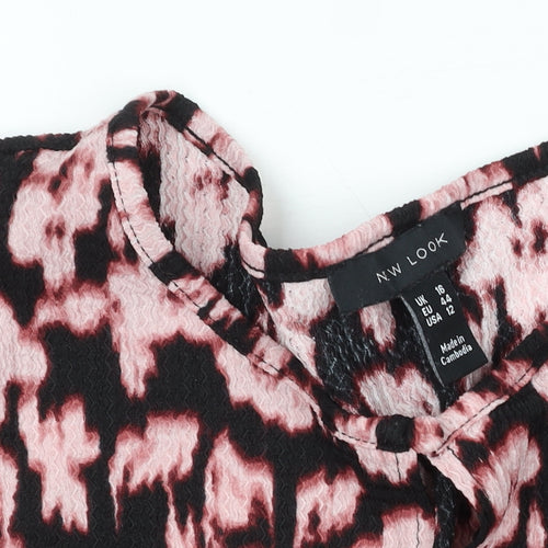 New Look Women’s Pink Animal Print Long Sleeve Smocked Dress Size 16