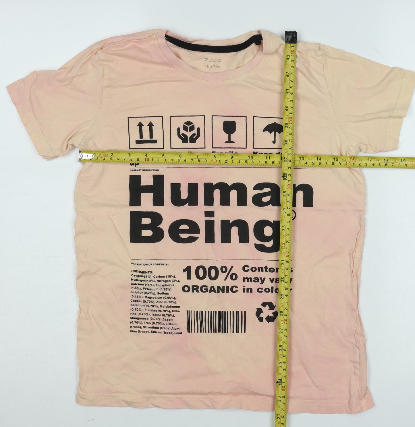 Zudio Girls Beige Graphic Print T-Shirt 13-14 Years Cotton Crew Neck