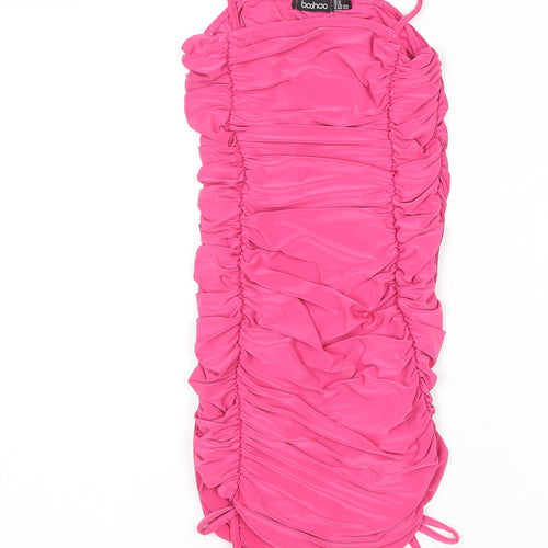 Boohoo Women’s Pink Bodycon Ruched Mini Dress Size 6