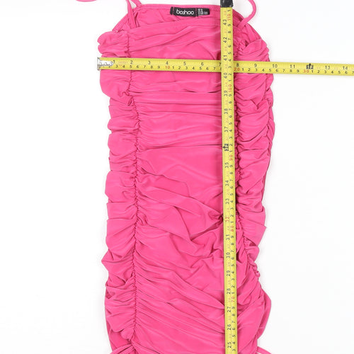 Boohoo Women’s Pink Bodycon Ruched Mini Dress Size 6