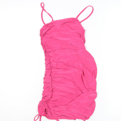 Boohoo Women’s Pink Bodycon Ruched Mini Dress Size 6