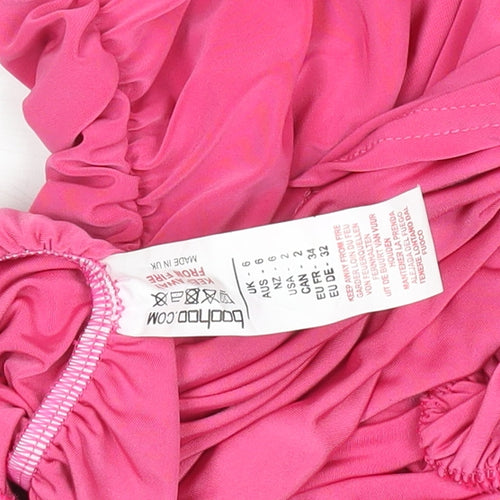Boohoo Women’s Pink Bodycon Ruched Mini Dress Size 6