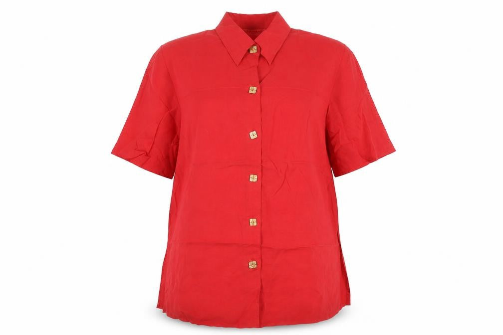 Rondissimo Alain Weiz Red Short Sleeve Women's Button-Up Shirt Size L