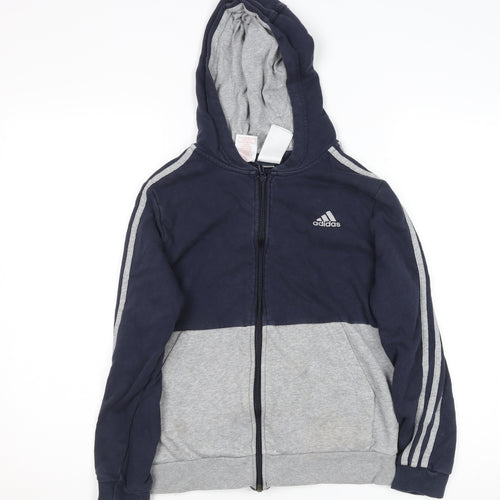 Adidas Boys Blue & Grey Hooded Track Jacket 13-14 Years Zip-Up Hoodie