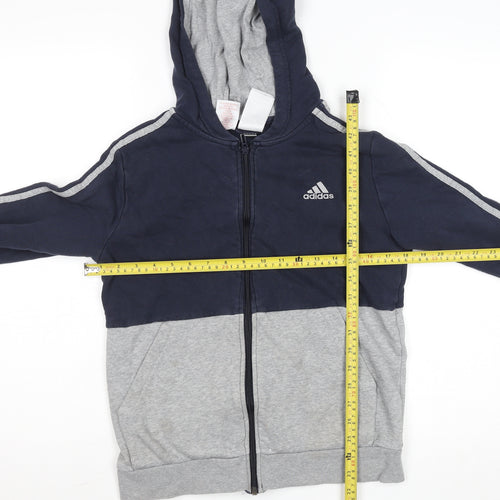 Adidas Boys Blue & Grey Hooded Track Jacket 13-14 Years Zip-Up Hoodie