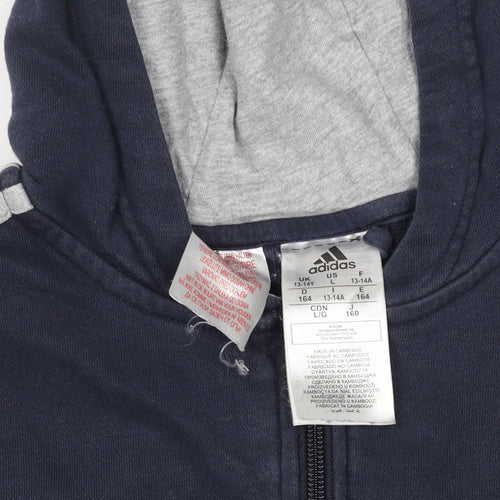 Adidas Boys Blue & Grey Hooded Track Jacket 13-14 Years Zip-Up Hoodie