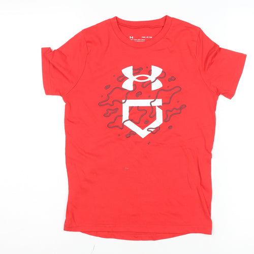 Under Armour Boys Red Graphic Logo Active T-Shirt Size 8 Years