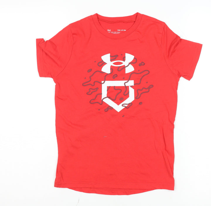 Under Armour Boys Red Graphic Logo Active T-Shirt Size 8 Years