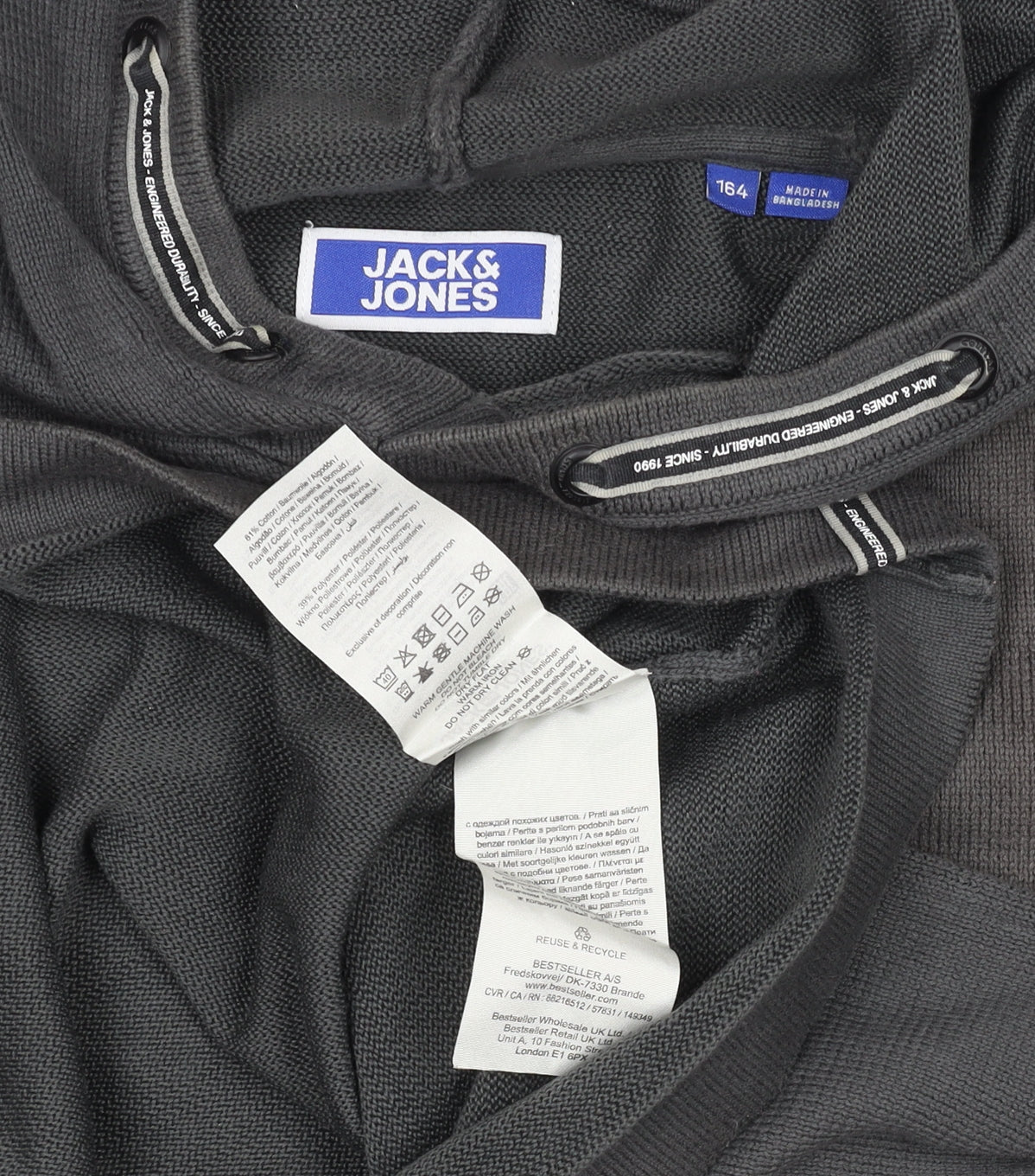 Jack & Jones Boys Black Pullover Hoodie Size 164 Cotton Blend Casual