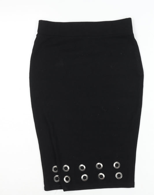 Amisu Women’s Black Pencil Skirt Size 8 Stretch Eyelet Detail