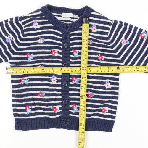 JoJo Maman Bébé Girls Navy Floral Stripe Cotton Cardigan 2-3 Years