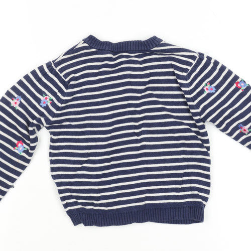 JoJo Maman Bébé Girls Navy Floral Stripe Cotton Cardigan 2-3 Years