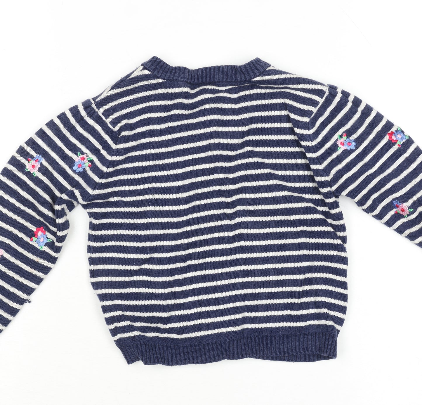 JoJo Maman Bébé Girls Navy Floral Stripe Cotton Cardigan 2-3 Years