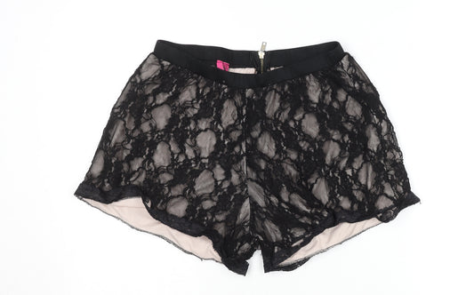 Boohoo Women Black Lace Hot Pants Shorts UK 12 Party Style