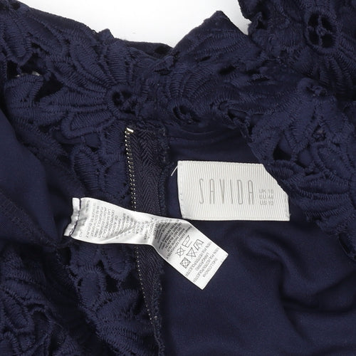 Savida Women’s Navy Blue Floral Lace Shift Dress Size 10