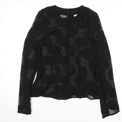 H&M Women's Black Sheer Polka Dot Long Sleeve Blouse Size 10