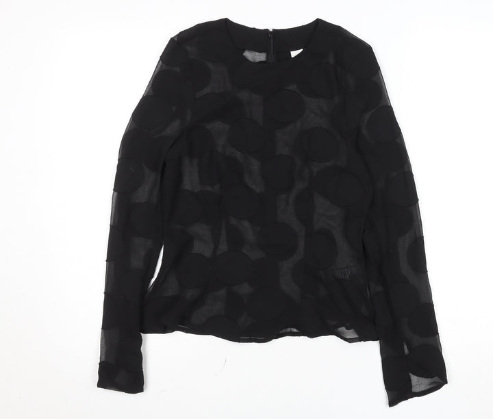 H&M Women's Black Sheer Polka Dot Long Sleeve Blouse Size 10