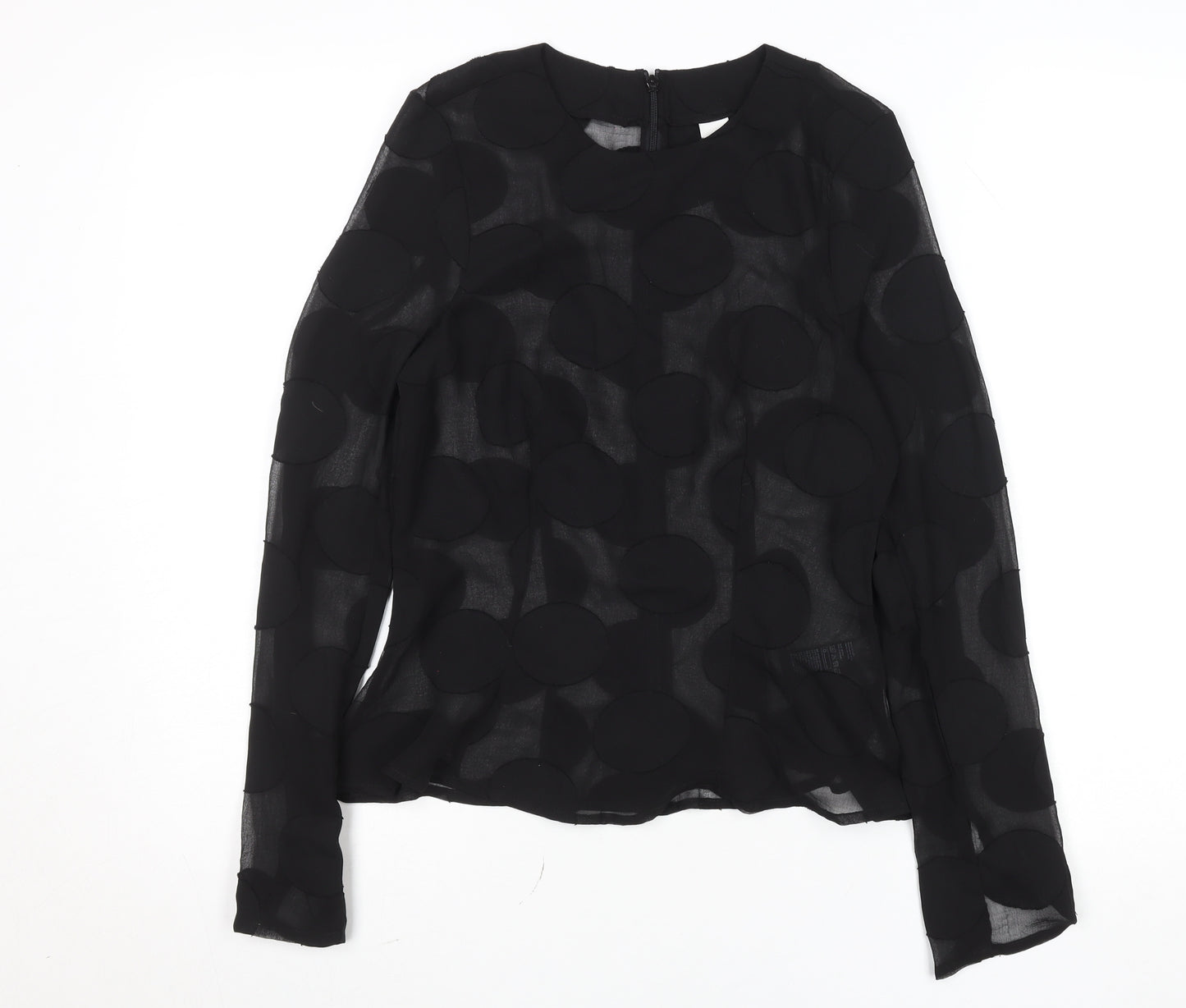 H&M Women's Black Sheer Polka Dot Long Sleeve Blouse Size 10