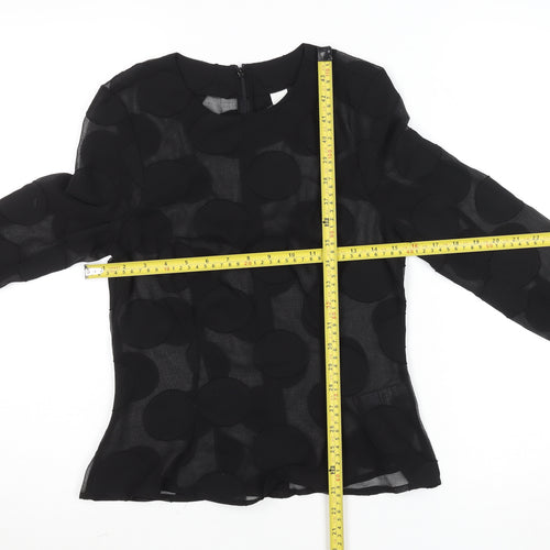 H&M Women's Black Sheer Polka Dot Long Sleeve Blouse Size 10