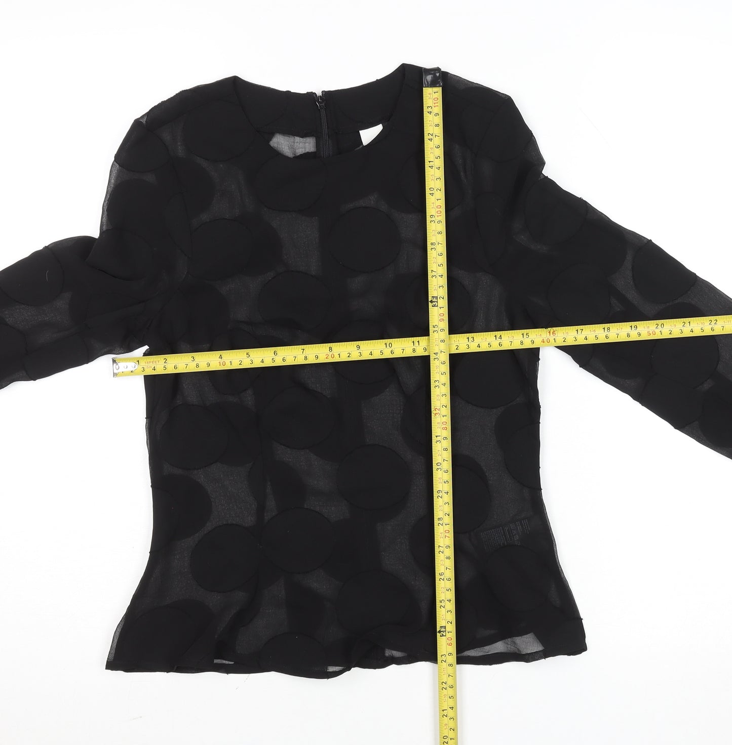 H&M Women's Black Sheer Polka Dot Long Sleeve Blouse Size 10