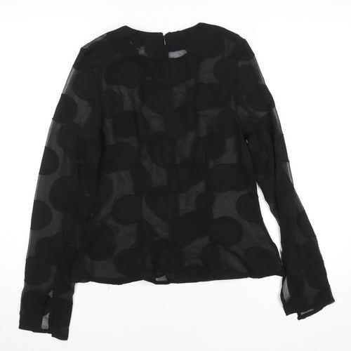 H&M Women's Black Sheer Polka Dot Long Sleeve Blouse Size 10