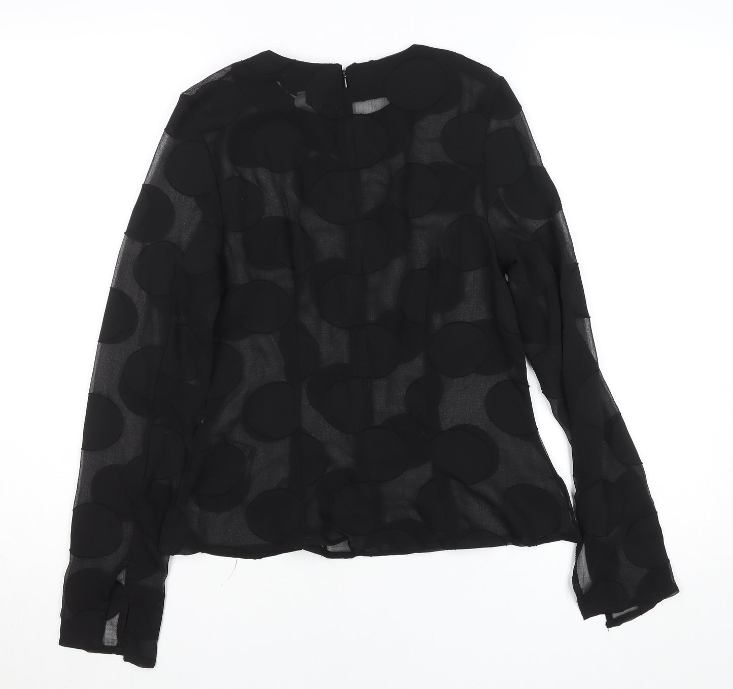 H&M Women's Black Sheer Polka Dot Long Sleeve Blouse Size 10