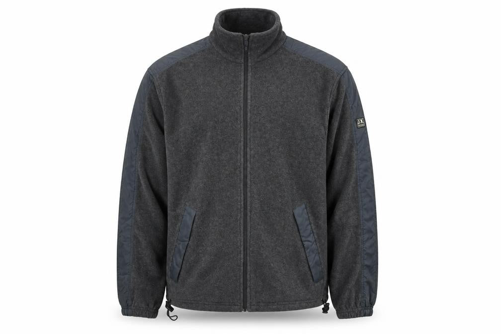 Front view of DX Men's Grey Fleece Full Zip Outdoor Jacket, size L, Regular Fit