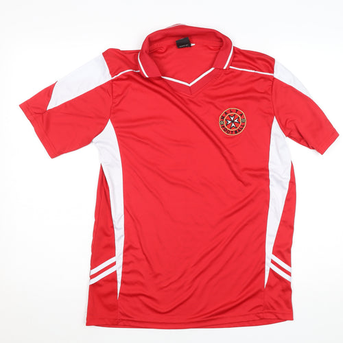 Men’s Red Football Polo Shirt Short Sleeve 100% Polyester L