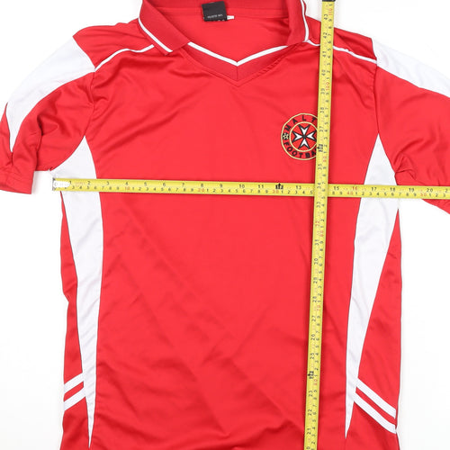 Men’s Red Football Polo Shirt Short Sleeve 100% Polyester L