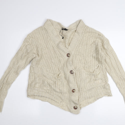 Boohoo Women’s Beige Chunky Knit V-Neck Cardigan Size S