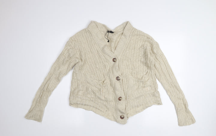 Boohoo Women’s Beige Chunky Knit V-Neck Cardigan Size S