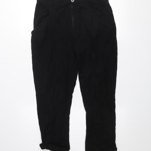 Zara Women Black Cropped Cotton Trousers Size M